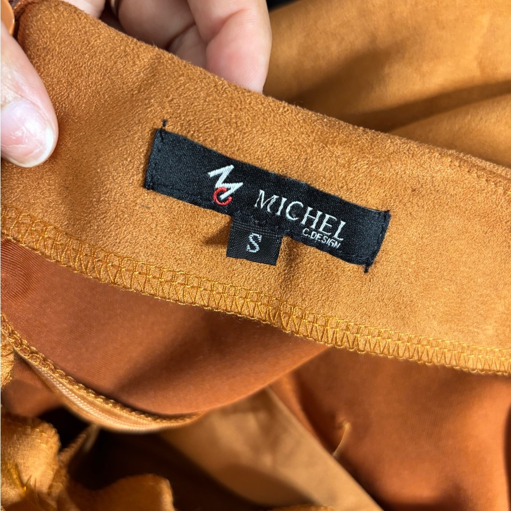 Burnt Orange High Waisted Suede Shorts Ft. Decorative Gold Buttons & Pockets - Picture 8 of 11